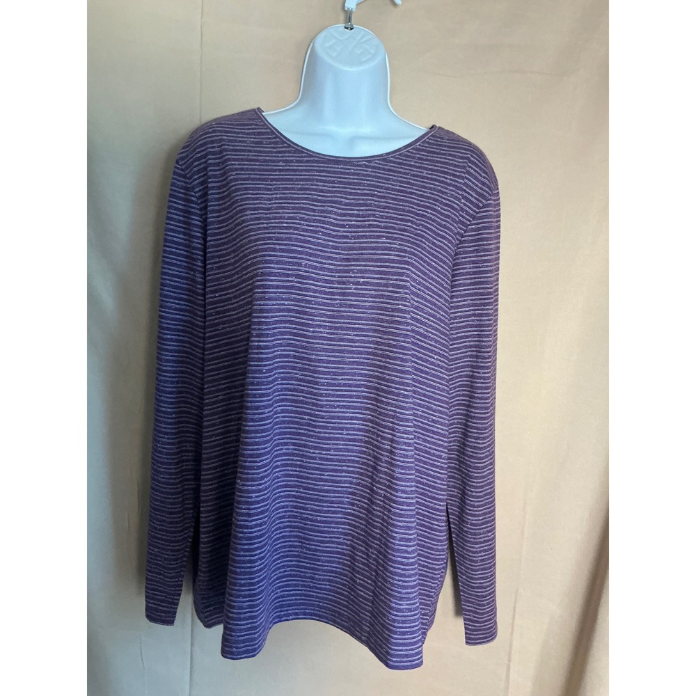 Croft & Barrow Striped Tee Women XXL Purple Excellent Long Sleeve Crew Neck